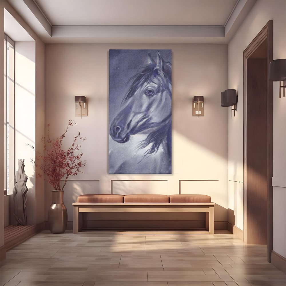 Tablou canvas cu tablou canvas cu portret de cal gri, fara rama, pe sasiu de lemn